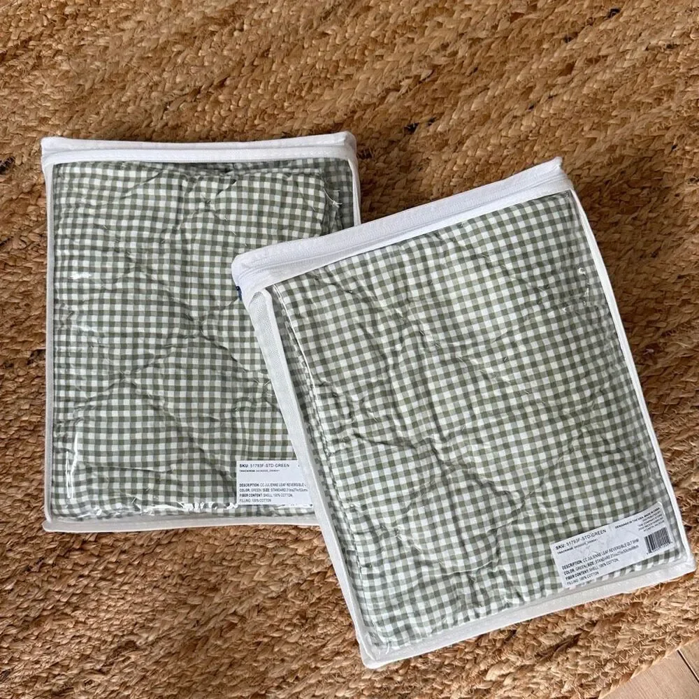 New The Company Store Green Gingham Quilted Cotton Standard Shams (Set of 2)